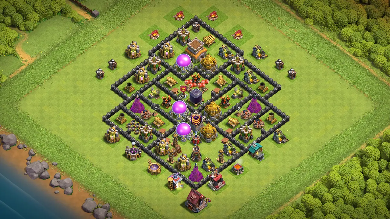 th8 farming base layout with copy link. anti 3 star design for clash of clans town hall 8 base