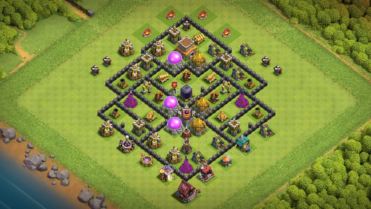 th8 farming base layout with copy link. anti 3 star design for clash of clans - scout view