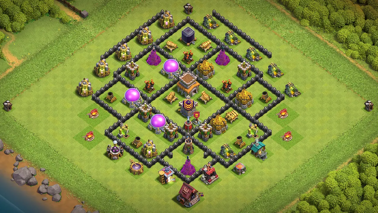 th8 trophy base layout with copy link. anti 2 star design for clash of clans - scout view