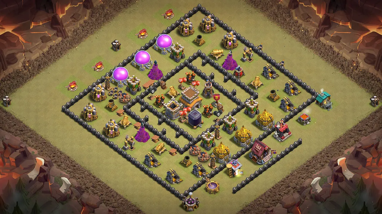 th8 war base layout with copy link. anti 2 star design for clash of clans town hall 8 base