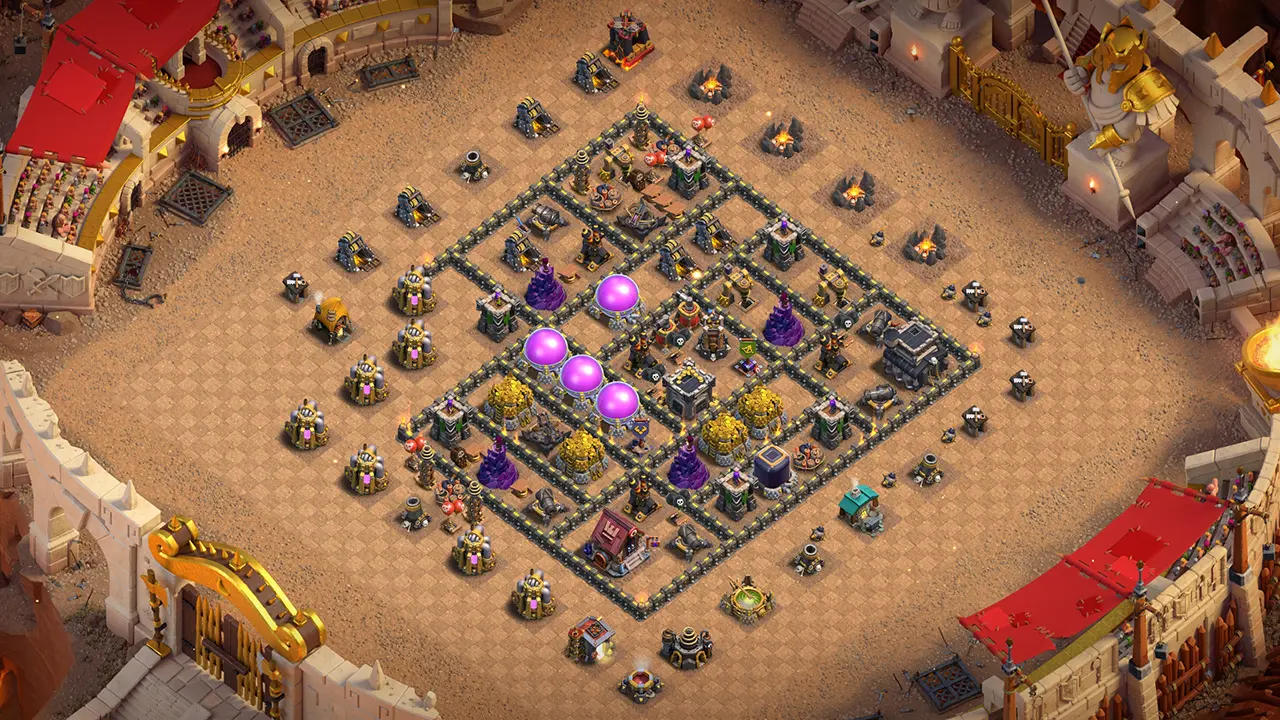 th9 cwl base layout with copy link. anti 3 star design for clash of clans town hall 9 base