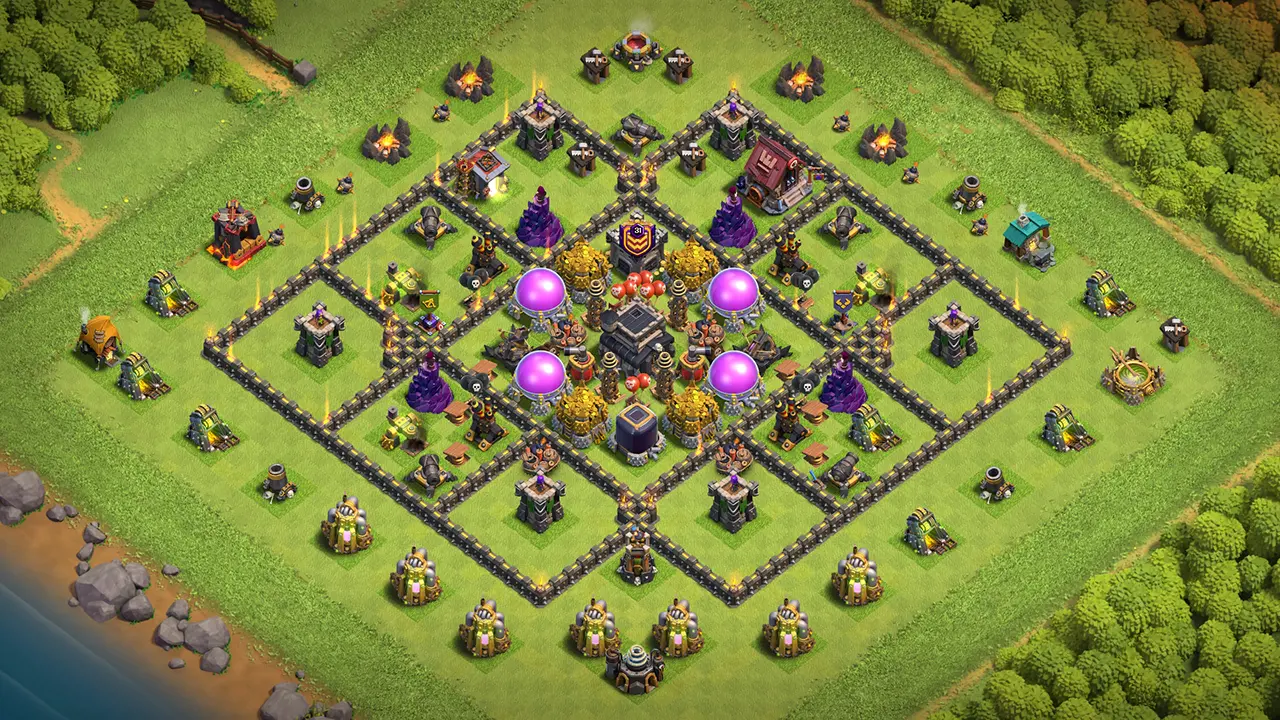 th9 farming base layout with copy link. anti 2 star design for clash of clans town hall 9 base