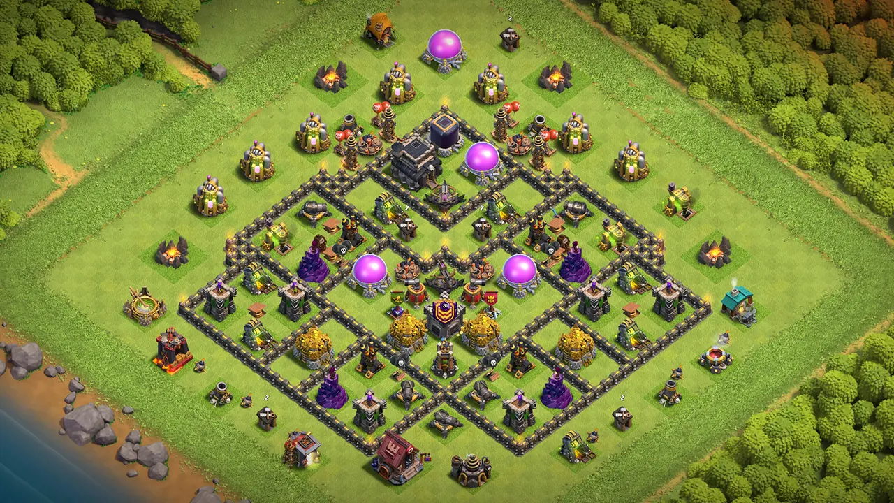 th9 farming base layout with copy link. anti 3 star design for clash of clans town hall 9 base