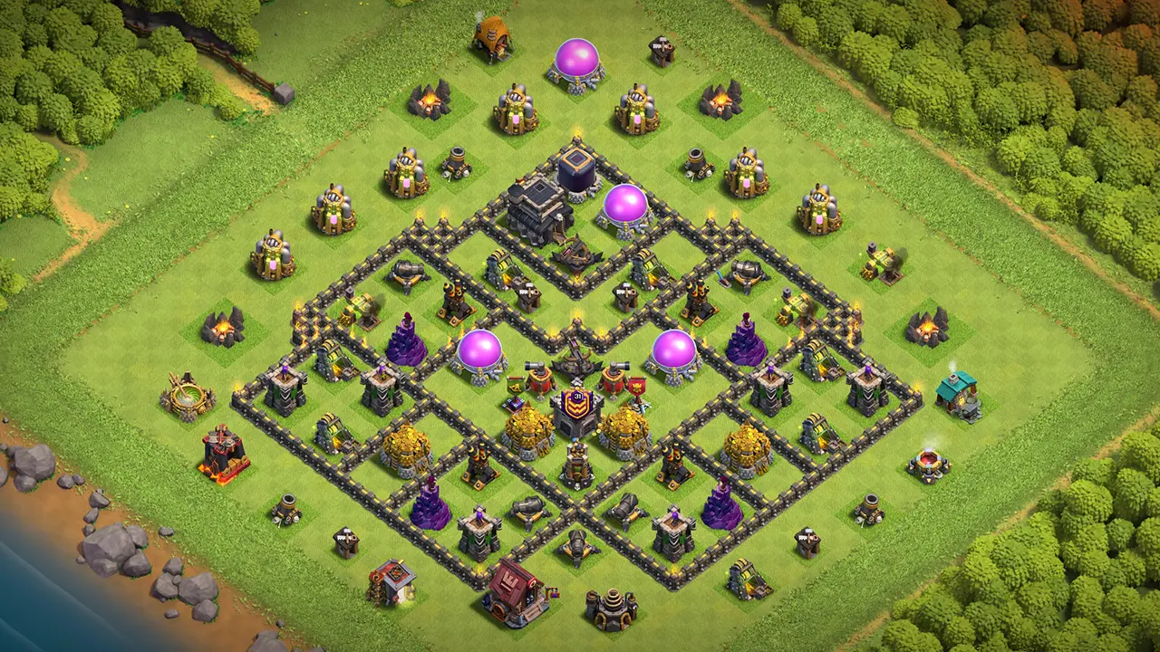 th9 farming base layout with copy link. anti 3 star design for clash of clans - scout view