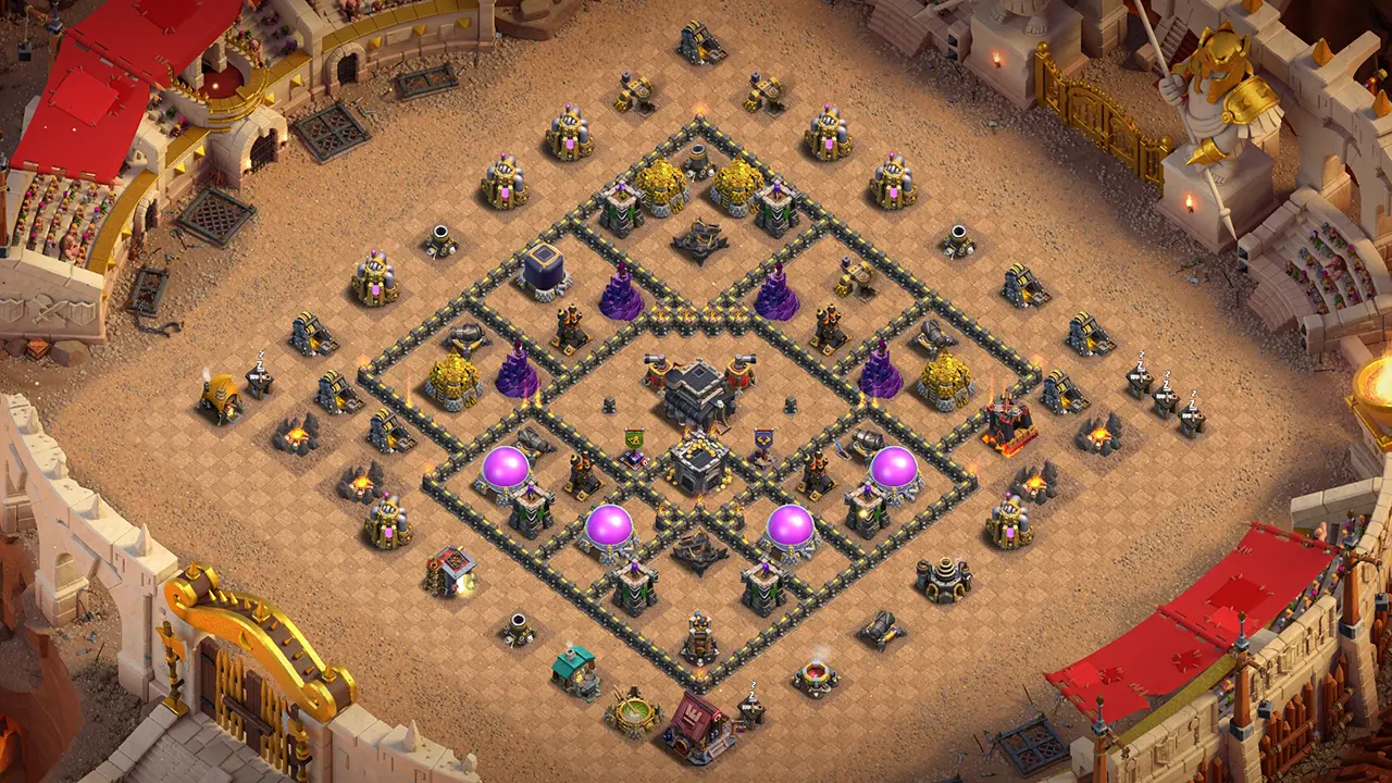 th9 war base layout with copy link. anti 2 star design for clash of clans - scout view