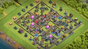 th18 anti 3 star hero bell farming base layout with copy link in clash of clans - coc town hall 18 base 