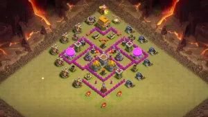 TH6 Anti-3 CWL Base #3 — CoC CWL Anti-3. Symmetric layout, Spring Trap Giant bait, Wizard Towers vs ground and air troops. Copy on ClashBaseLink.