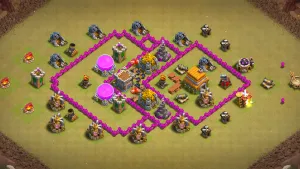TH6 Anti-3 CWL Base #4 — CoC CWL Anti-3. Diamond layout, inner ring Air Defenses vs Balloons, outside pull and kill. Copy on ClashBaseLink.