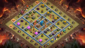 TH12 CWL base layout in Clash of Clans with the Town Hall in the core, X-Bows and Teslas to stop Dragon Super Yeti Clone attacks.