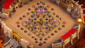 TH10 Anti-2 War base layout in Clash of Clans with a core Town Hall, Multi Inferno Towers and Black Air Mines to stop Zap Dragon attacks.