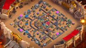 th18 anti-2 hero hunter type base with copy link to clash of clans - trapped core with an isolated revenge tower to stop thrower smash