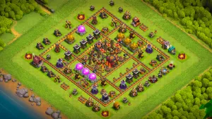 TH10 Anti-2 Ranked base layout in Clash of Clans with a heavily baited core, Skeleton Trap and Black Air Mines to stop Zap Dragon attacks.