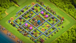 TH12 Anti-2 Ranked base layout in Clash of Clans with a dead-zone Town Hall, Seeking Air Mines and a strong backend to stop Zap Dragon attacks.