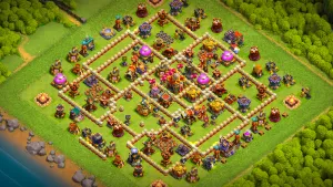 TH16 Anti-2 Ranked base layout in Clash of Clans with the Cake-A-Pult core, side dead-zones to stop RC Walk Dragon and Thrower attacks.
