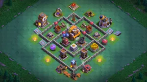 BH5 Anti-2 anti-air base layout in Clash of Clans with an Air Bomb core, Firecrackers and Archer Towers to stop Mass Baby Dragon attacks.