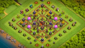 TH10 Anti-2 trophy base layout in Clash of Clans with a core Tornado Trap and trash ring to stop lower Town Hall attackers.