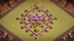 TH6 Anti-3 CWL base layout in Clash of Clans with a diamond shape and central Clan Castle to disrupt every attacking push.