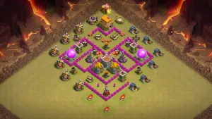 th6 anti-3 cwl base with symmetric design centered Clan Castle and Spring Traps baiting Giants with direct copy link to your clash of clans
