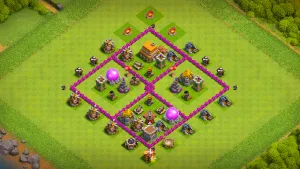 TH6 Anti-3 farming base layout in Clash of Clans with a symmetric 4-compartment design to bait and punish Giant Healer pushes.