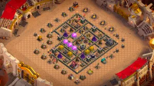 TH9 Anti-3 CWL base layout in Clash of Clans with a Y-shaped Air Defense setup to stop air spam and Queen Charge attacks.