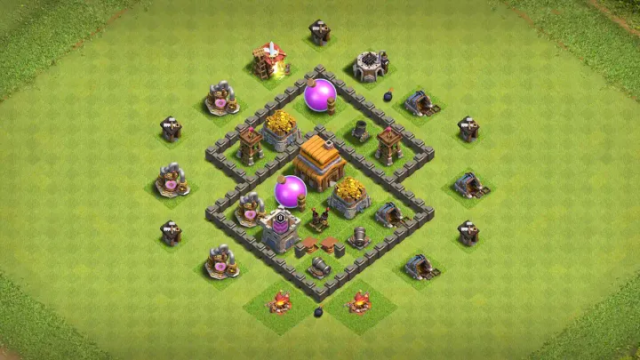 th4 anti-2 farming base with compact storages spring trap funnel and bomb wall breaker defense with direct copy link to your clash of clans