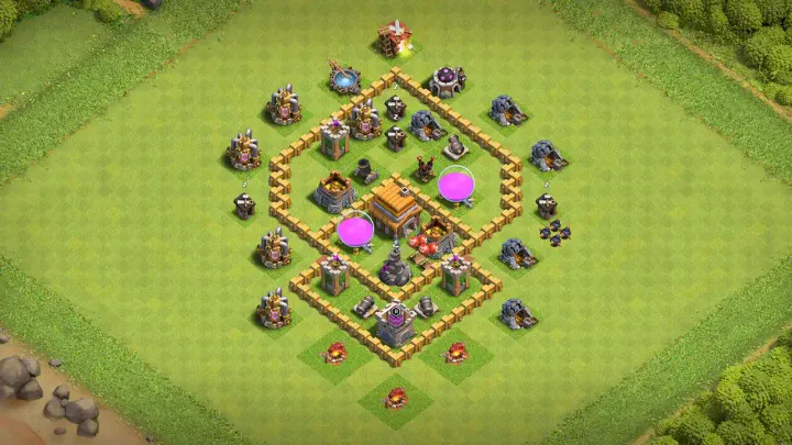 th5 anti-2 farming base with diamond layout open walls and traps countering Wizards and Balloons with direct copy link to your clash of clans