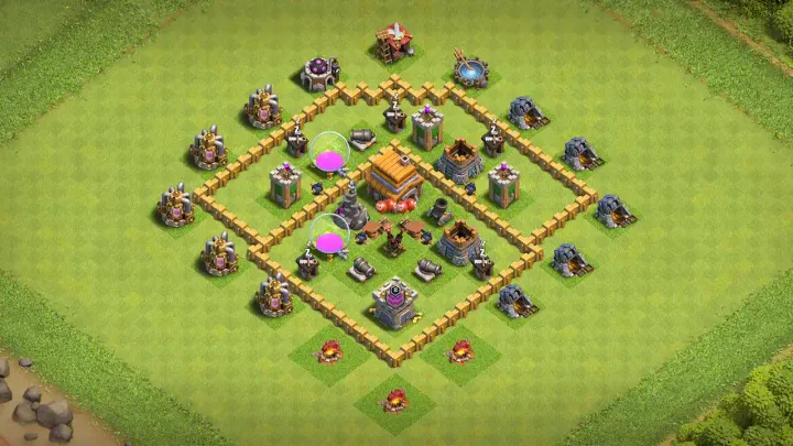th5 anti-2 farming base with two compartments and clustered core countering Giant Balloon with direct copy link to your clash of clans