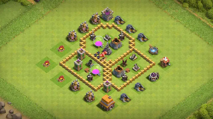 th5 anti-3 farming base with split storages in three compartments and sacrificed Town Hall with direct copy link to your clash of clans
