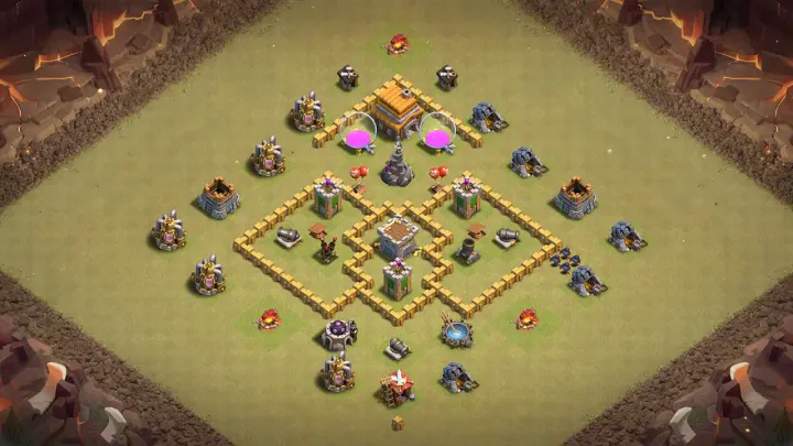 th5 anti-3 cwl base with outside Town Hall core Clan Castle lure and split Air Defense and Mortar with direct copy link to your clash of clans
