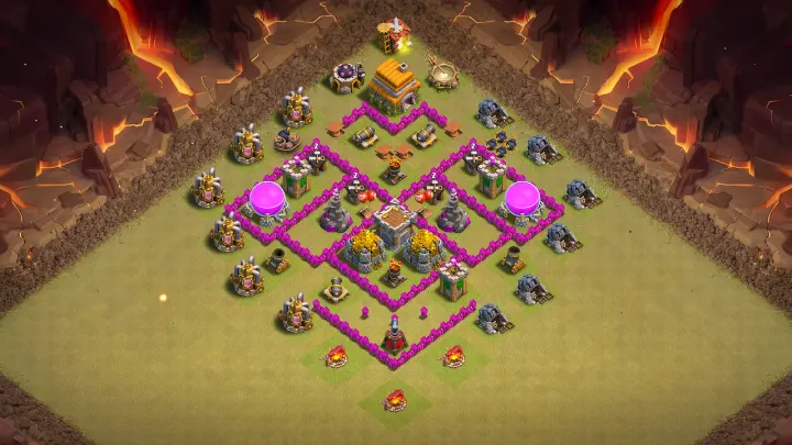 th6 anti-3 cwl base with symmetric design centered Clan Castle and Spring Traps baiting Giants with direct copy link to your clash of clans